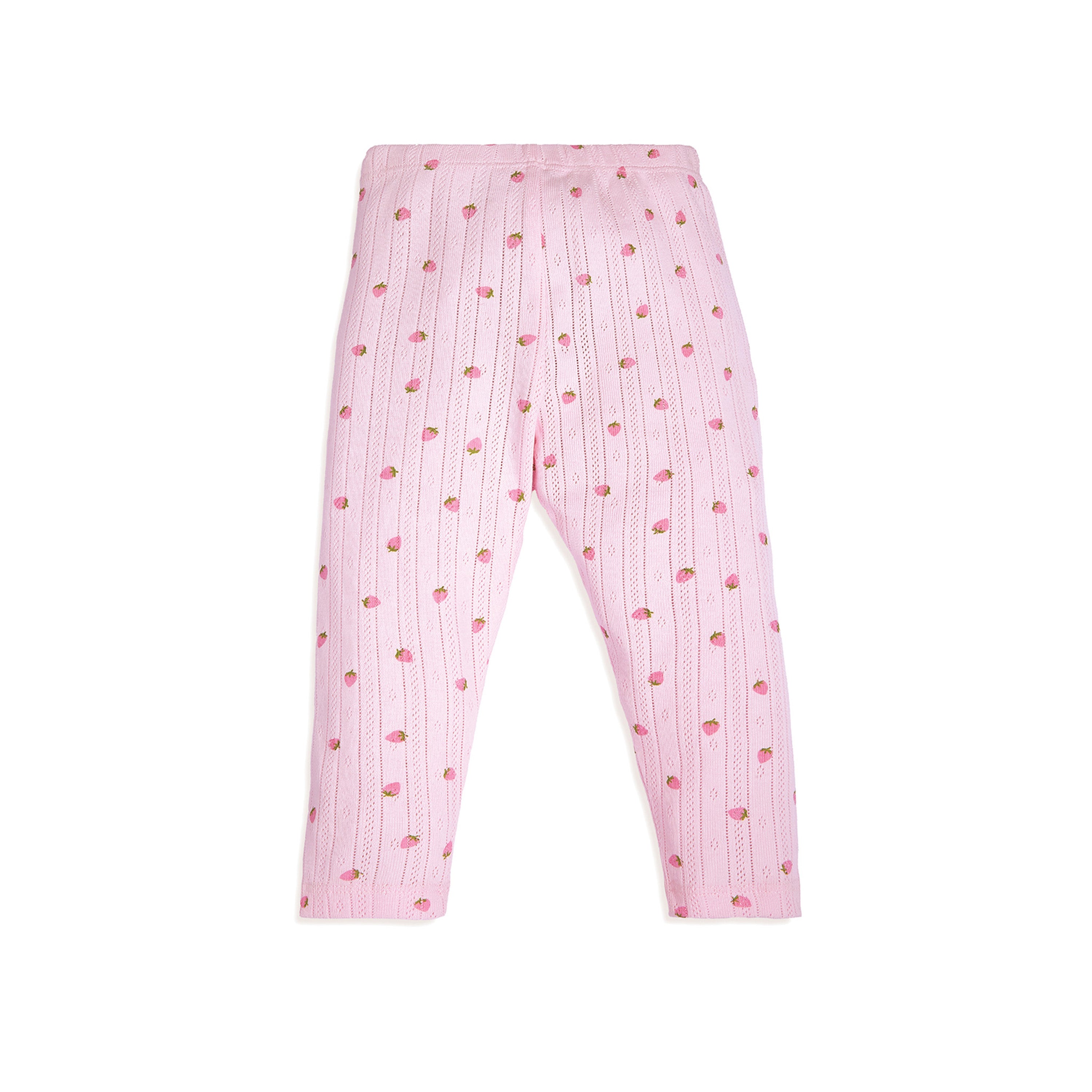 My Milestones Bio-Wash 100% Cotton Strawberry Print Pointelle Knit Tee & Legging Set - Pink