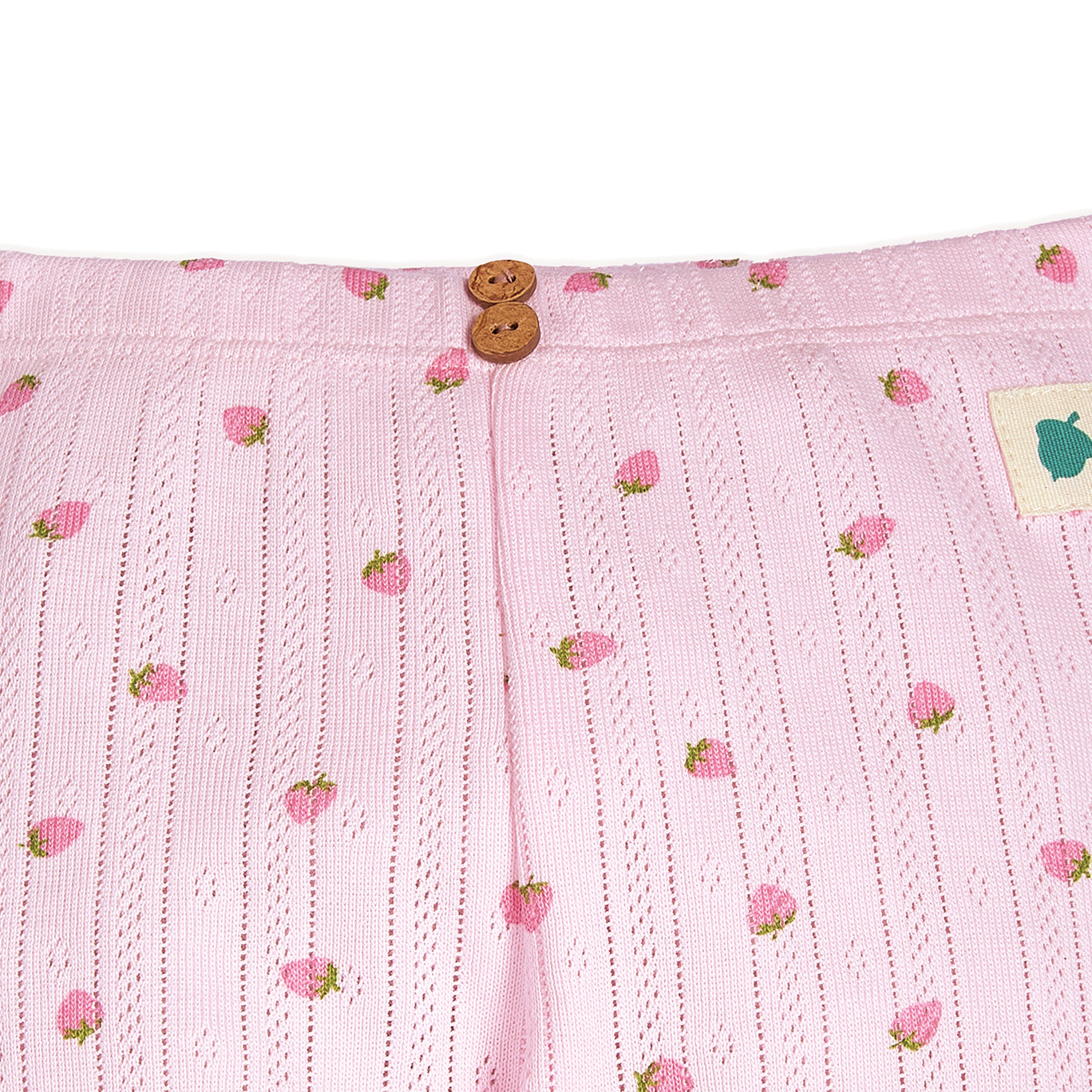My Milestones Bio-Wash 100% Cotton Strawberry Print Pointelle Knit Tee & Legging Set - Pink
