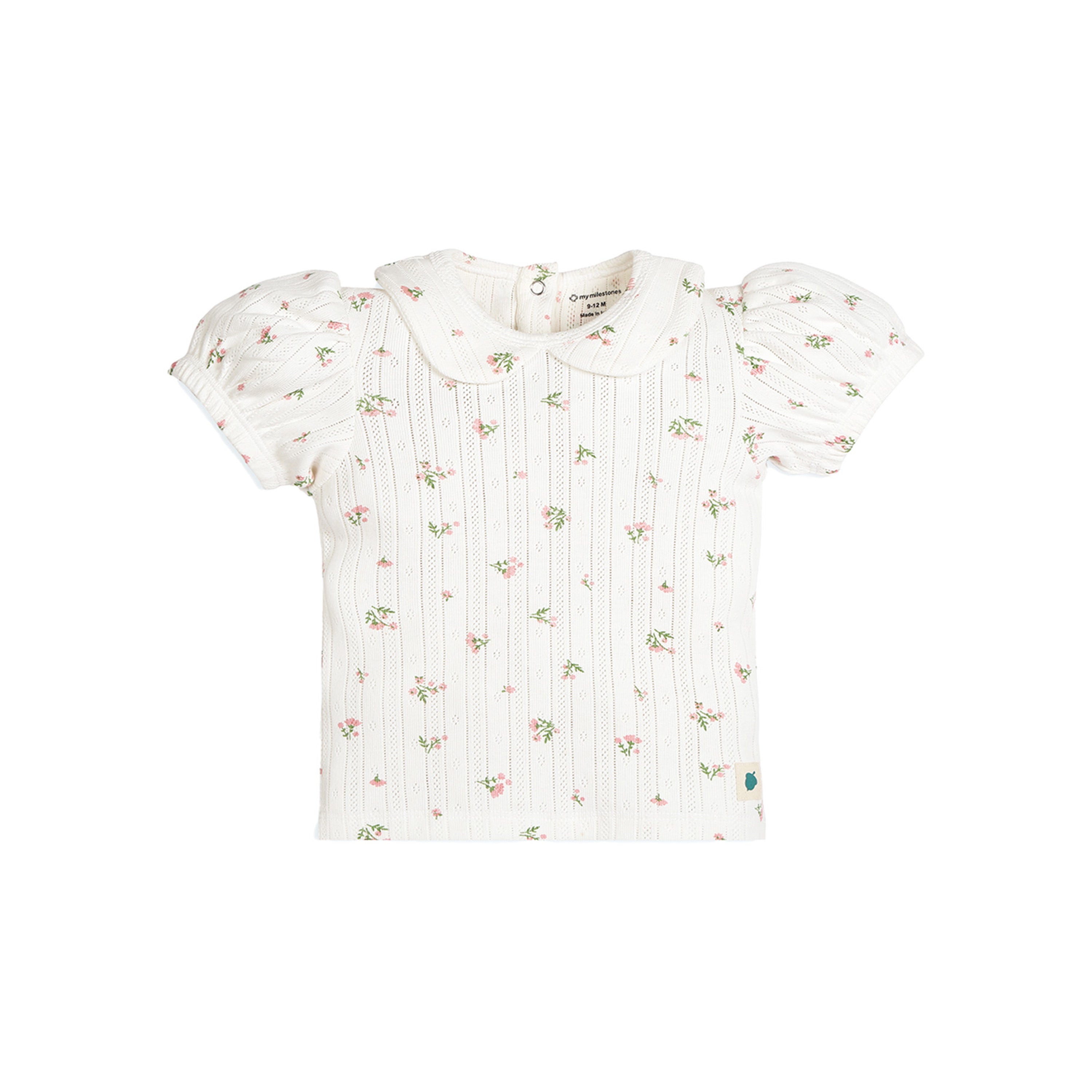 My Milestones Bio-Wash 100% Cotton Short Sleeves Petite Petal Print Pointelle Knit Tee & Legging Set - Pink