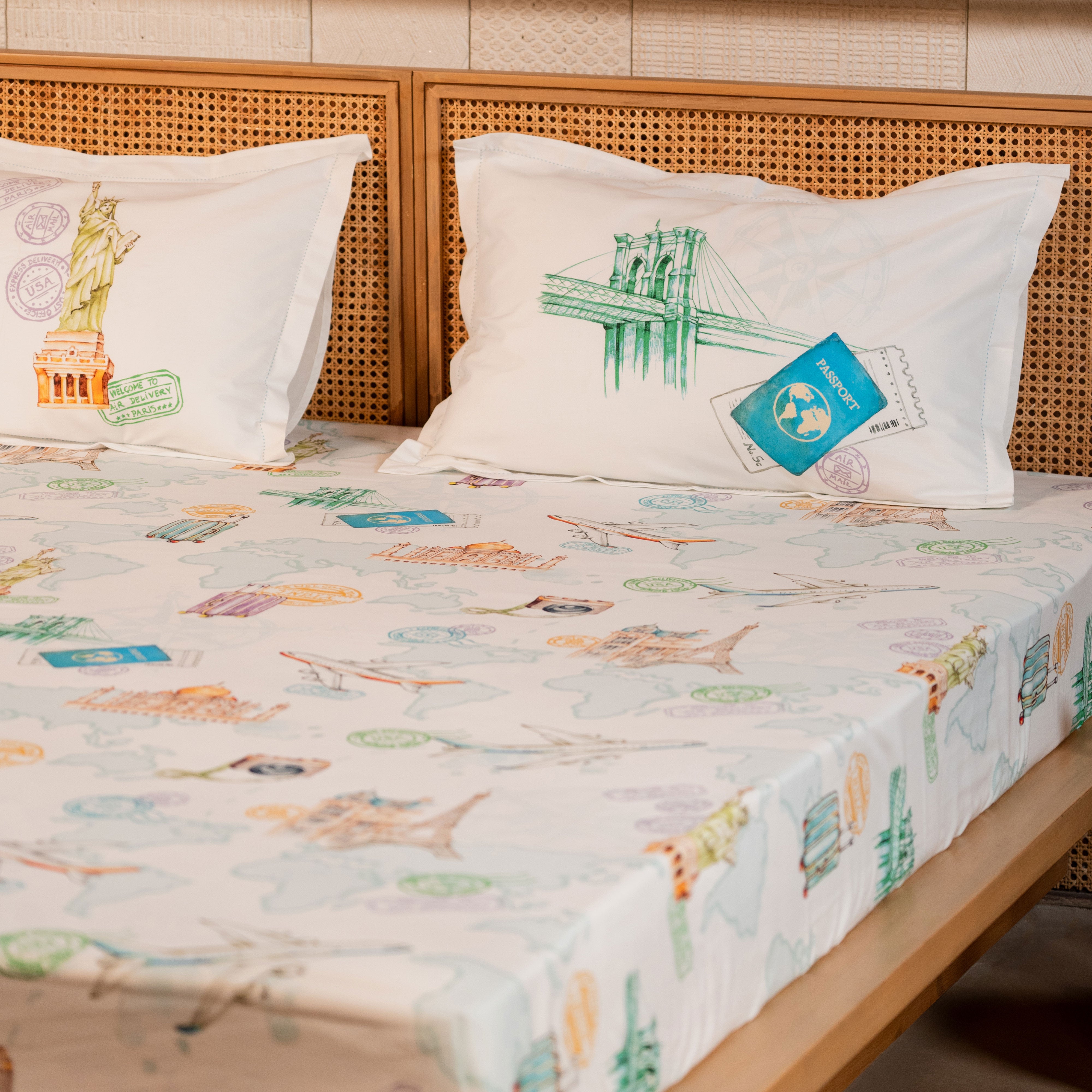 Passport To Wonderland Bed Sheet (Single/Double/King/Fitted/Crib)