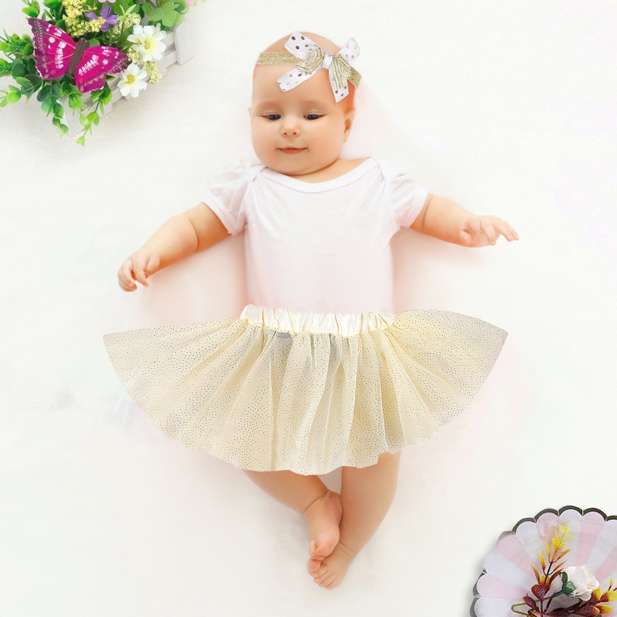 Fairy White And Golden Tutu Skirt And Accessory Set - Baby Moo