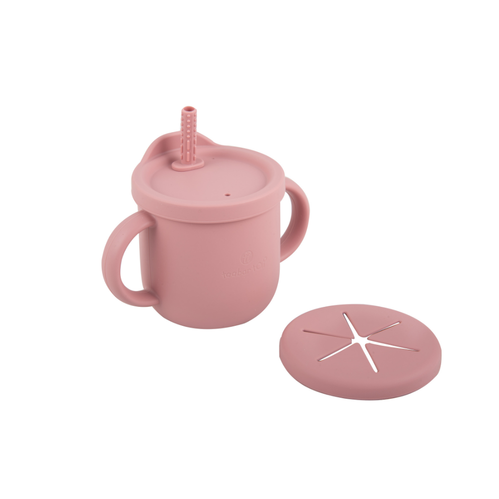Silicone 2-In-1 Snack And Sippy Cup With Straw - Pink