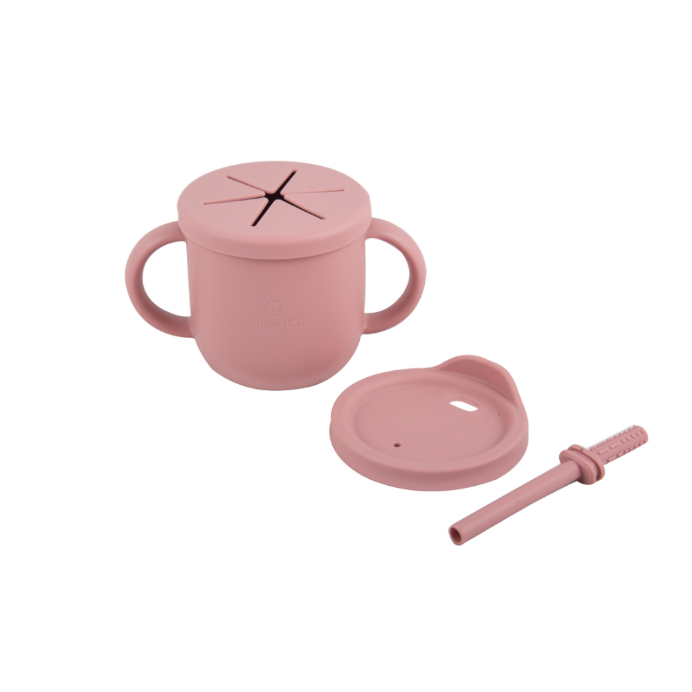 Silicone 2-In-1 Snack And Sippy Cup With Straw - Pink