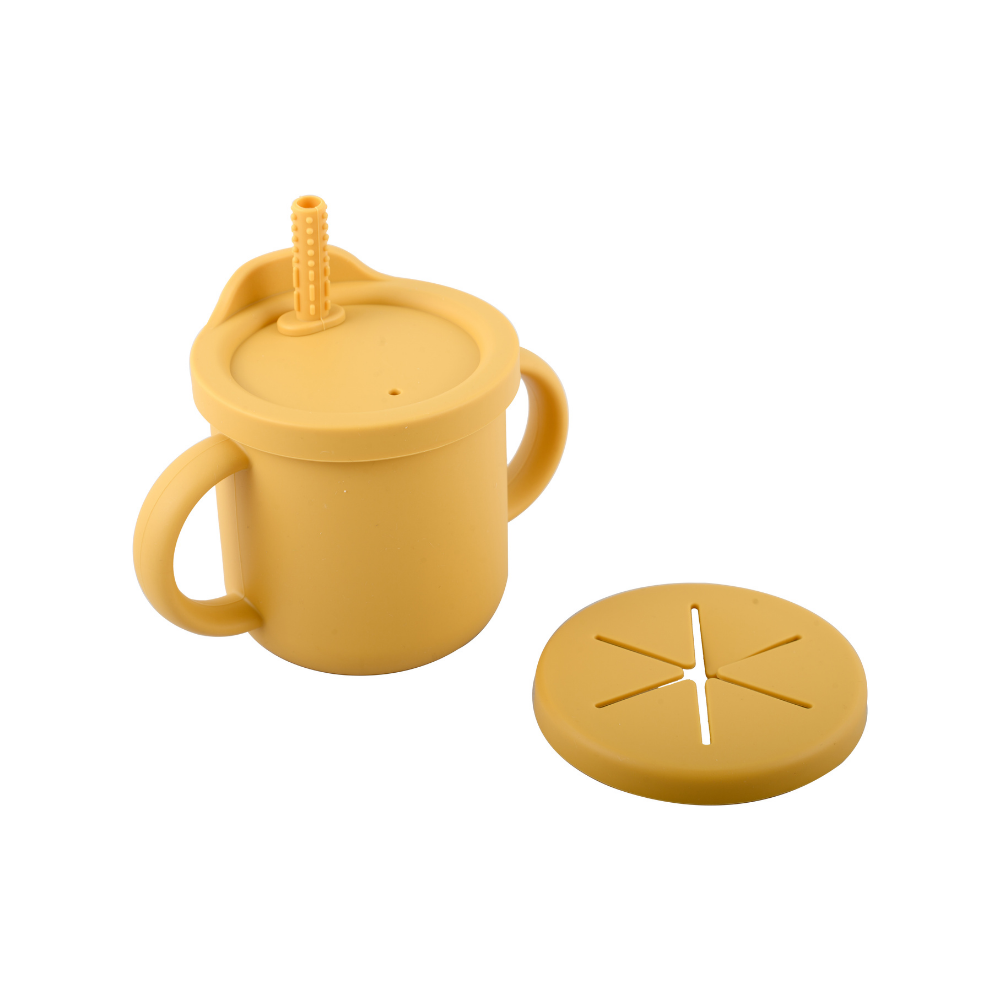 Silicone 2-In-1 Snack And Sippy Cup With Straw - Pink