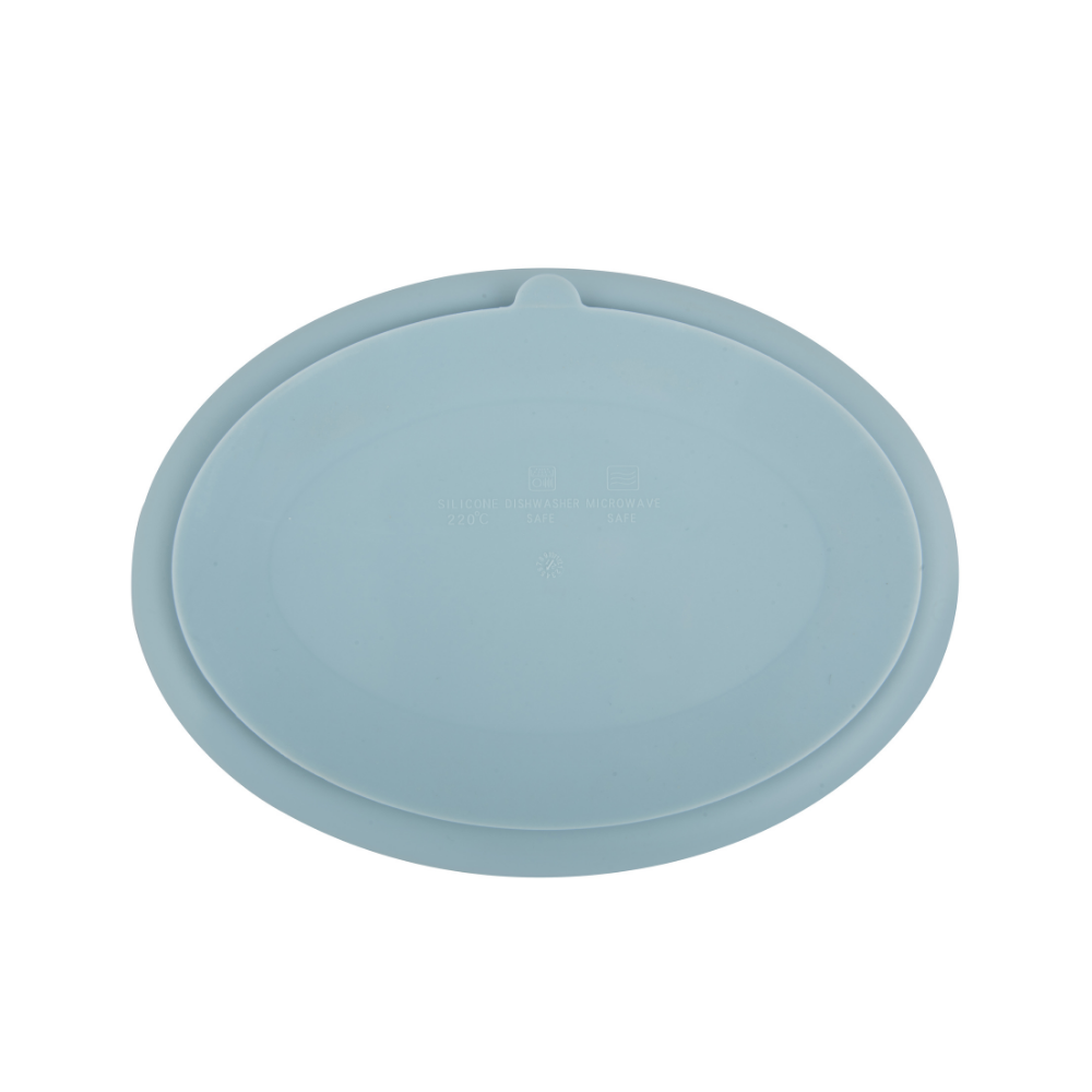 Silicone Oval Plate With Suction + Bamboo Spoon And Fork Set- Blue