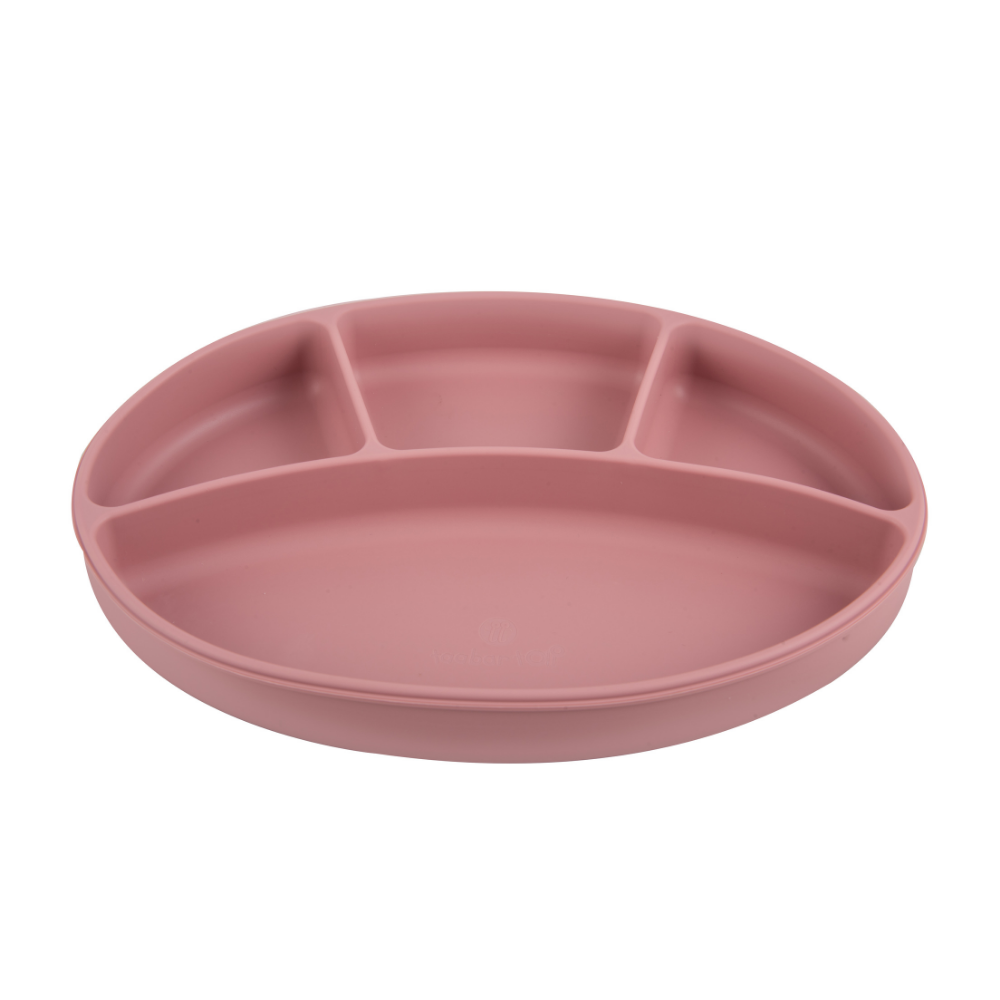 Silicone Oval Plate With Suction + Bamboo Spoon And Fork Set - Pink
