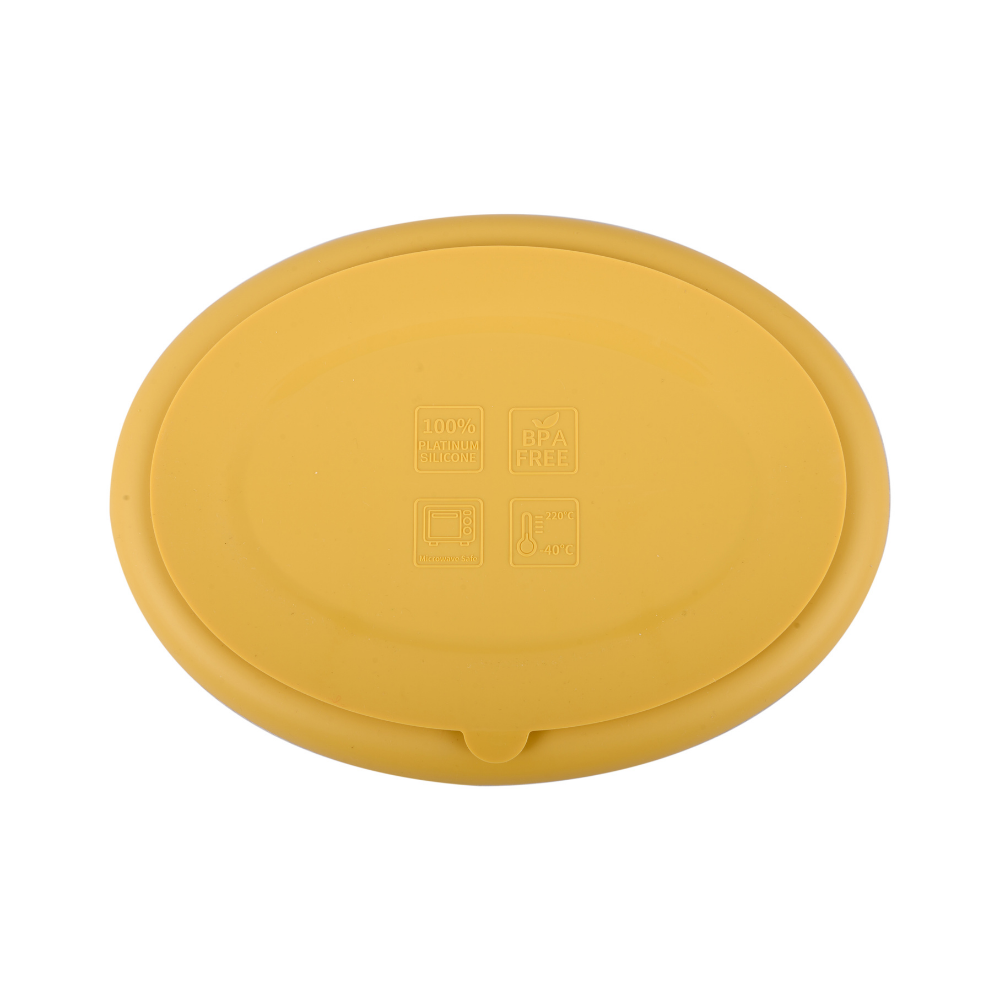 Silicone Oval Plate With Suction + Bamboo Spoon And Fork Set- Yellow