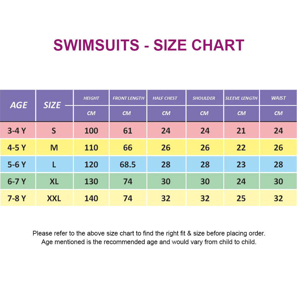 Knee Length Dive Navy Mermaid Color Block Printed Kids Swimwear In Upf 50+ Fabric