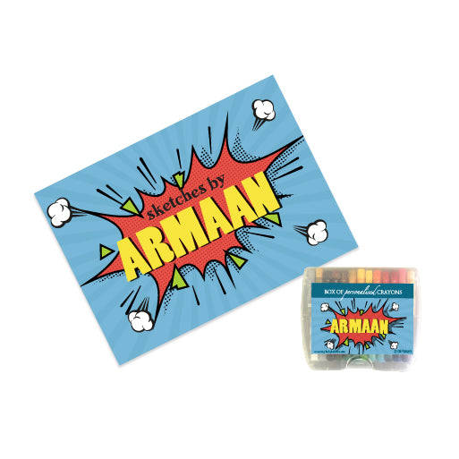 Personalised Sketch Book & Crayon Set