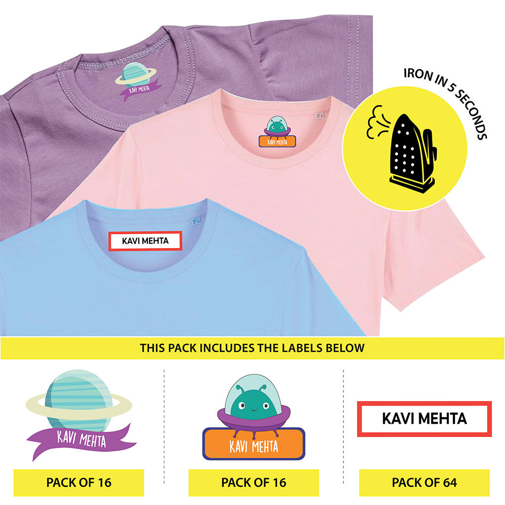 Custom Iron On Labels for Clothes - Space (Pack Of 96 Labels)