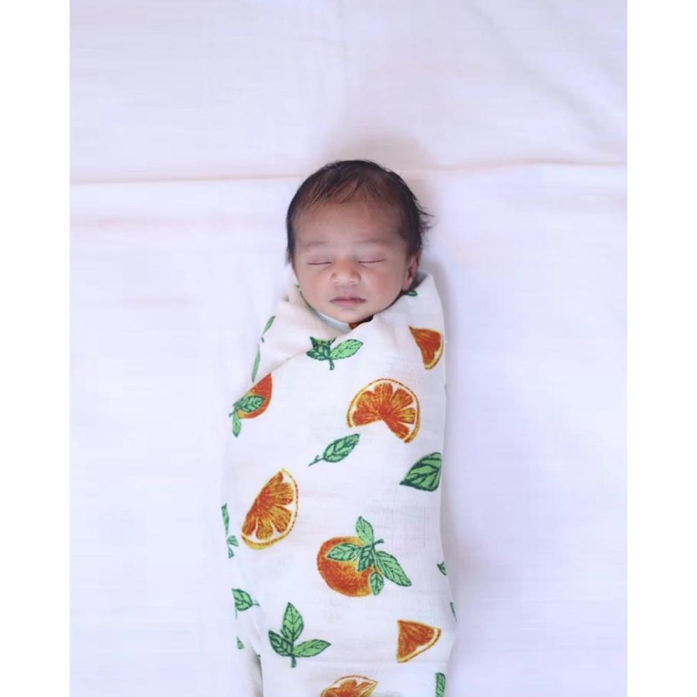 Theoni 100% organic cotton muslin swaddle-Orange Blossoms