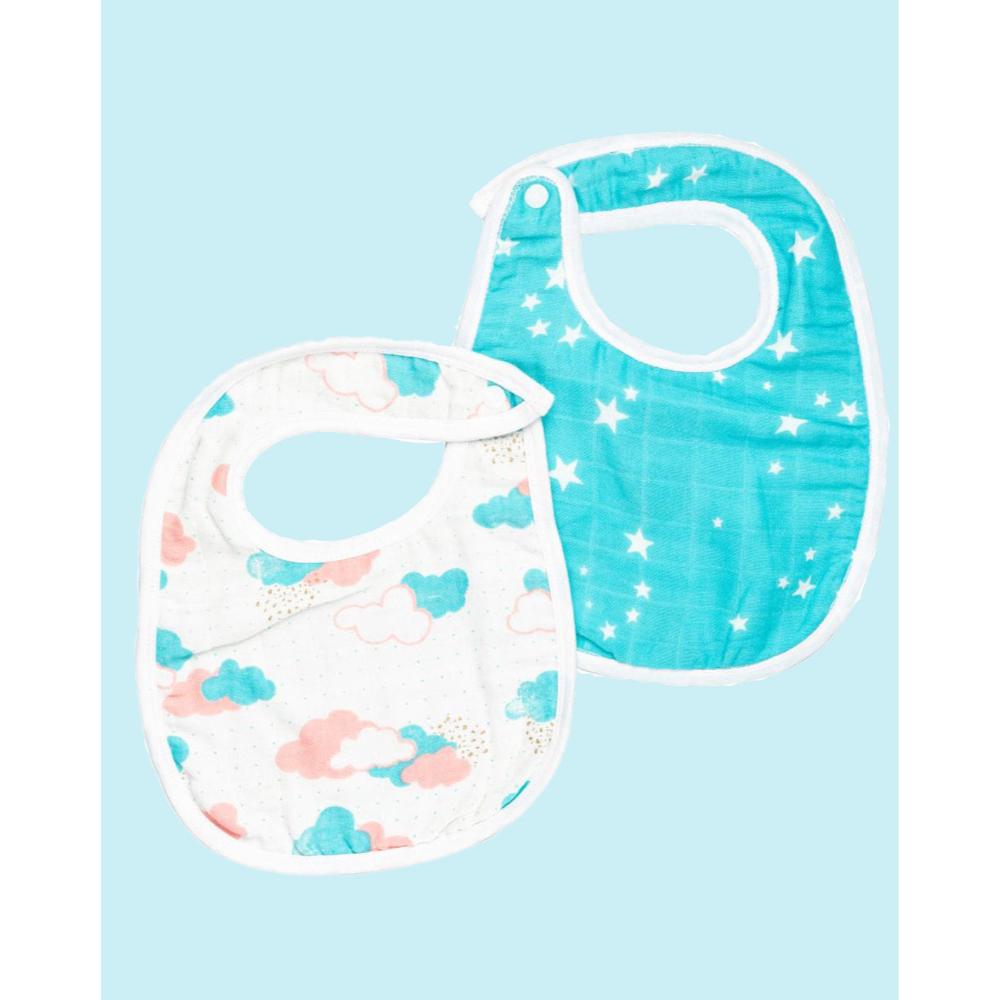 Theoni Organic Muslin Snap Bibs(Set of 2)- Miami Skies