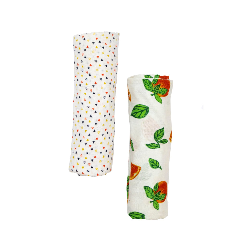 Theoni 100% organic cotton muslin swaddles(Set of 2)-Orange Blossoms