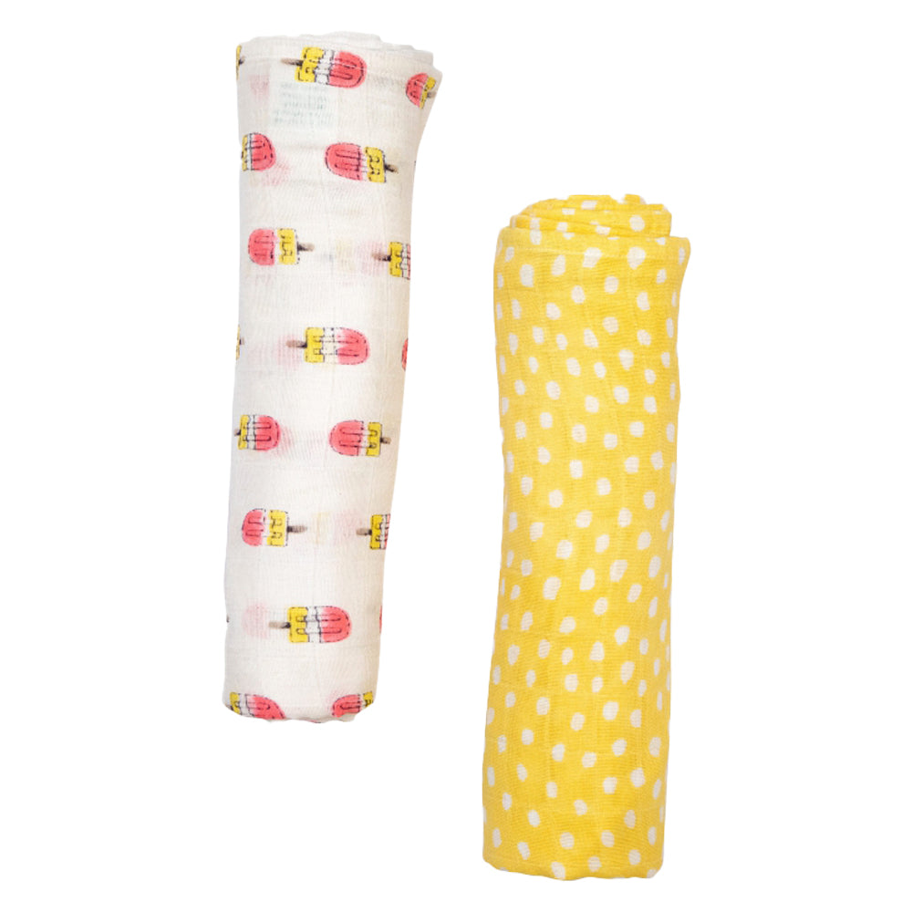 Theoni 100% organic cotton muslin swaddles(Set of 2)-Popsicle Fun Pink