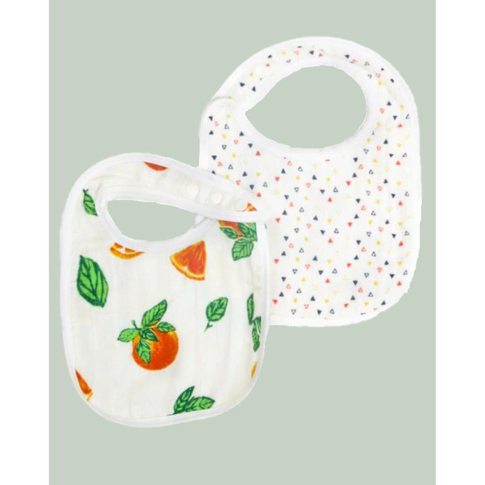 Theoni Organic Muslin Snap Bibs(Set of 2)- Orange Blossoms