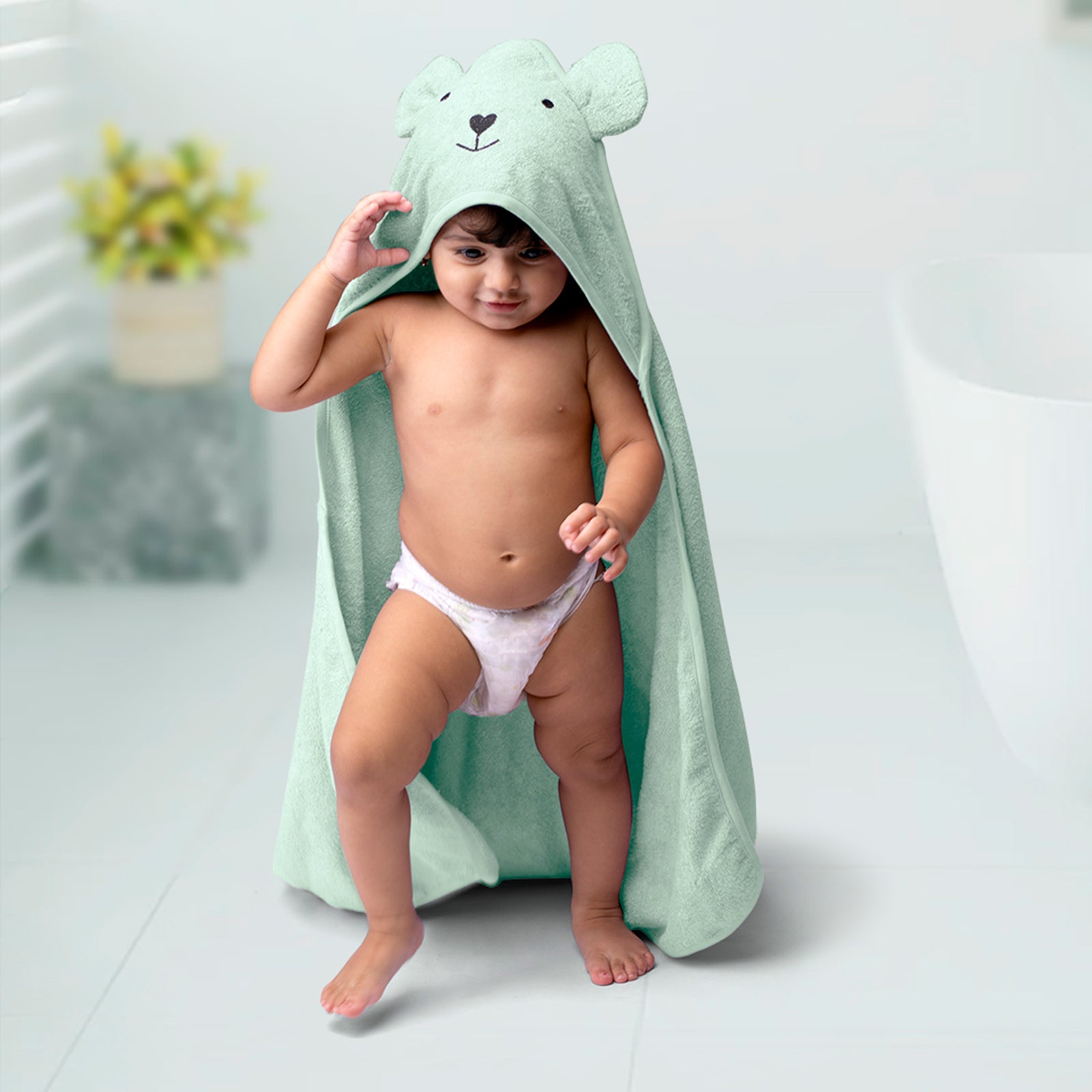 Theoni Bamboo Hooded Baby Towel - Mint green