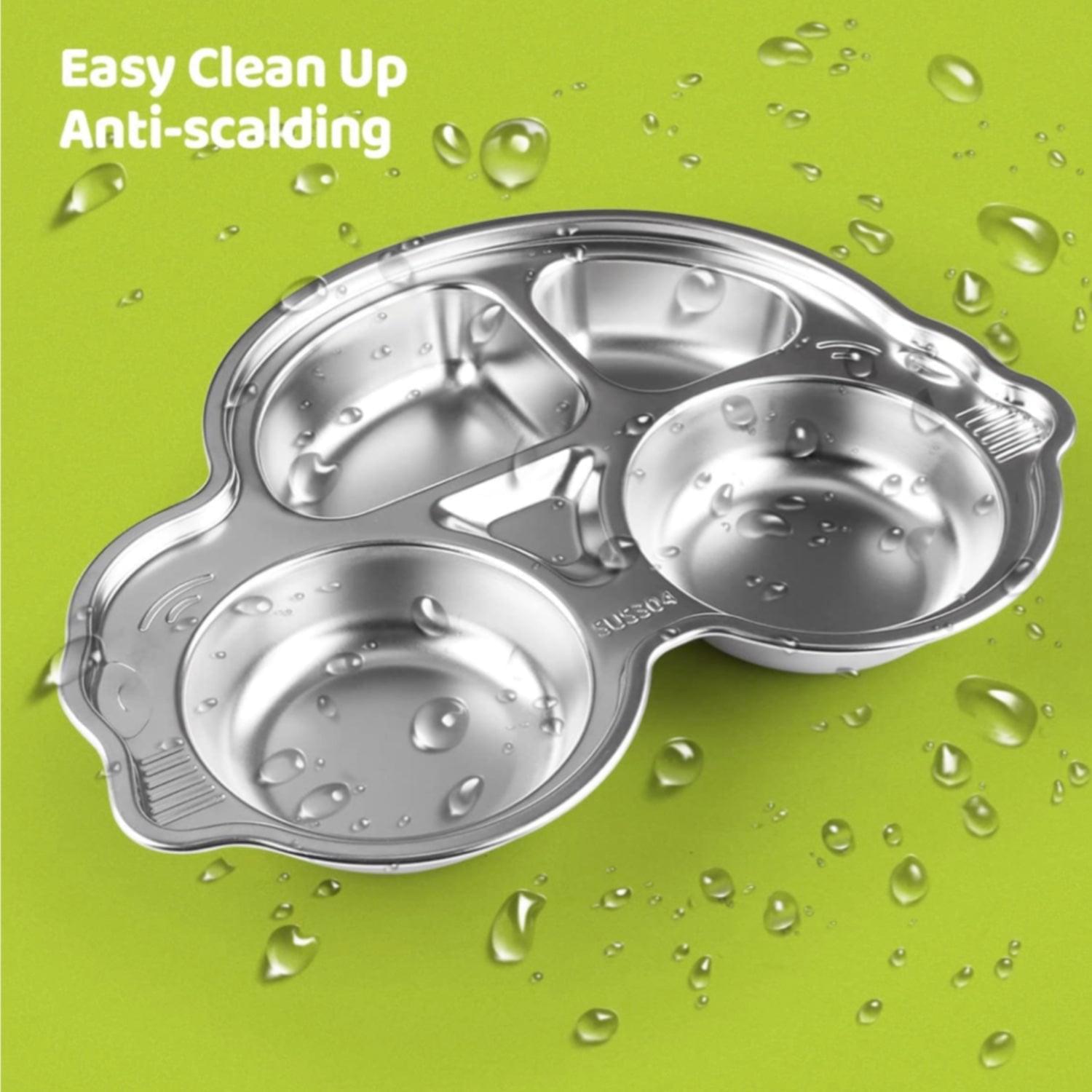 Theoni Stainless Steel Section Kids Plate / Portion Plate / Dinner Dish - Set of 2 (1 Car & 1 Bus)
