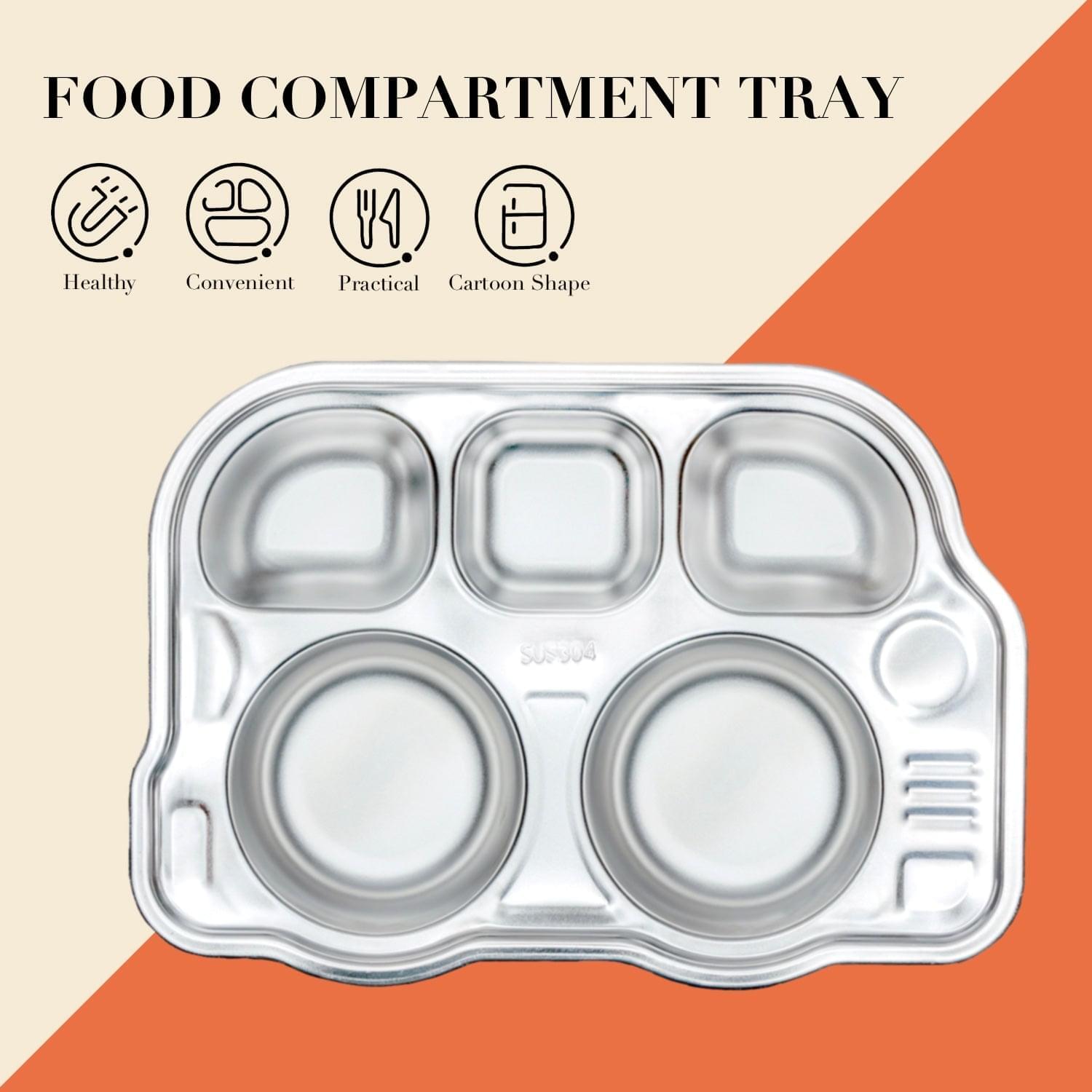 Theoni Stainless Steel Section Bus Shape Kids Plate / Portion Plate / Dinner Dish - Bus Shape (Set of 2). Personalize With Name