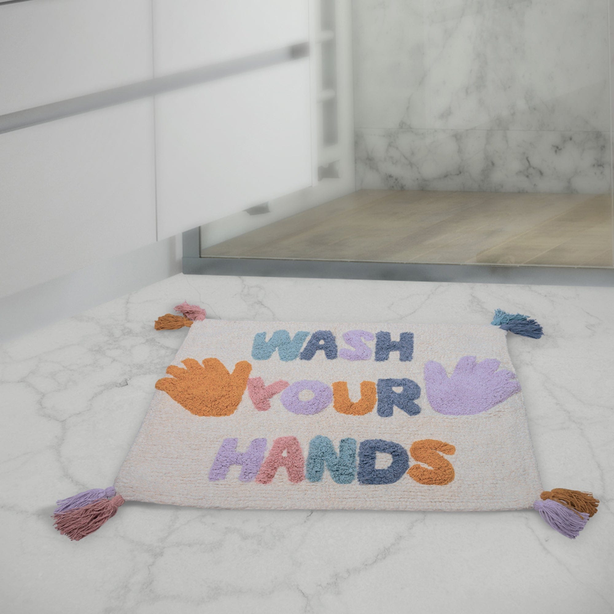 Wash Your Hands Bathroom Rugs - Cotton Bath Mat / Kids Rugs Absorbent and Washable Bath Rug Non-Slip, fluffy Rugs for Bathroom Floor, Shower, Sink, Door (19" x 25")