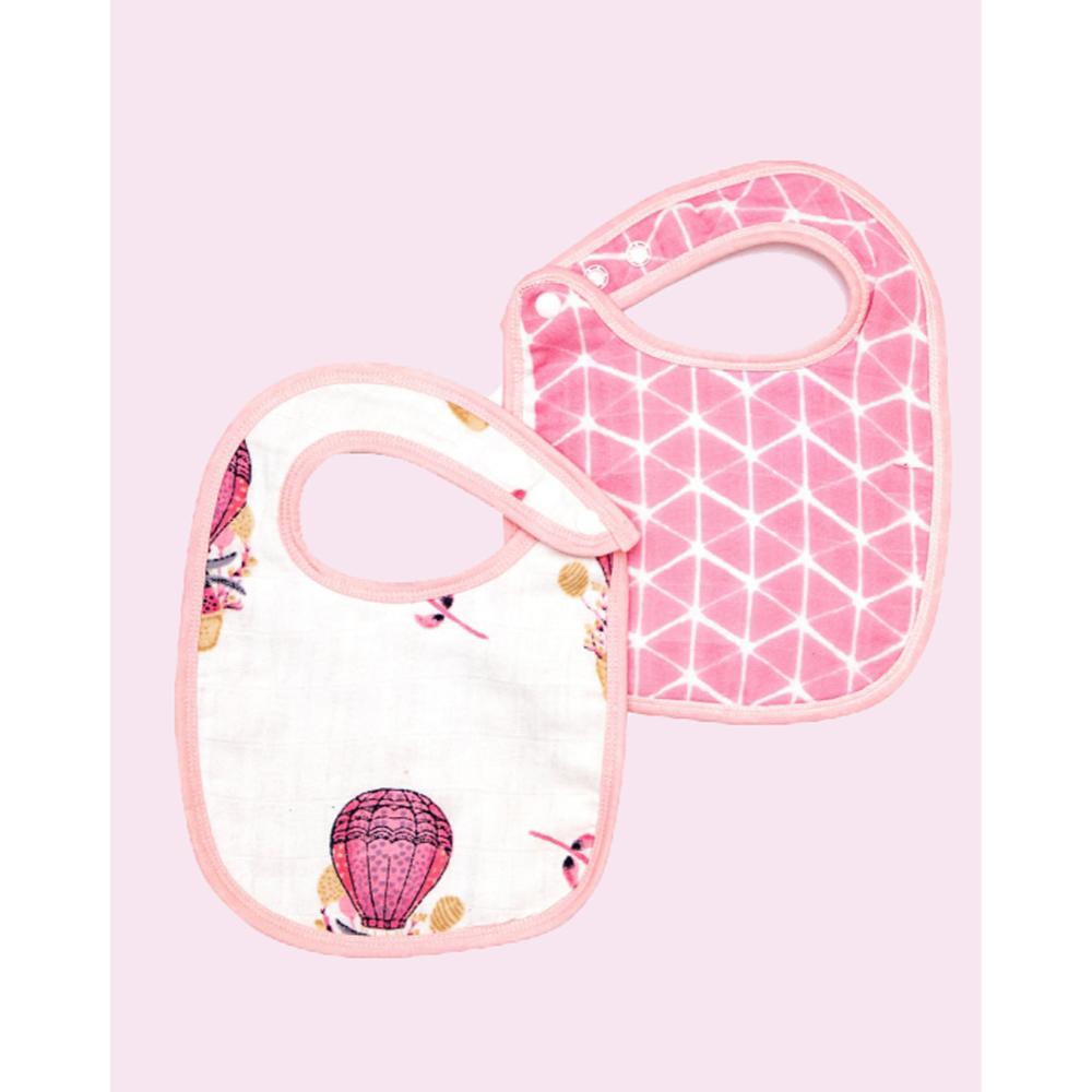 Theoni Organic Muslin Snap Bibs(Set of 2)- Cappadocia Dreams Pink
