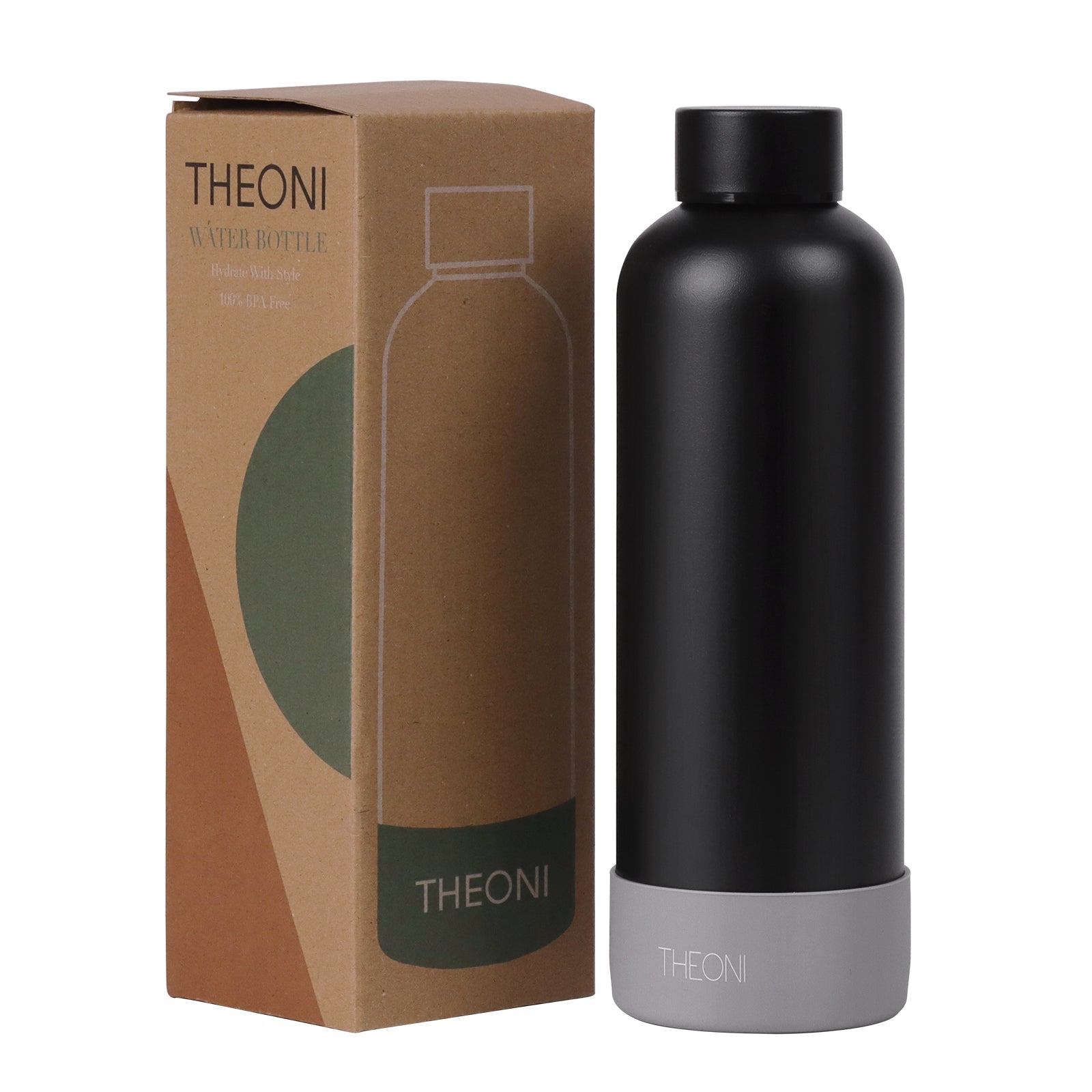 Theoni stainless Steel Double Walled Insulated Thermos Flask / Insulated Water Bottle| 24 Hours Hot & Cold |Leak Proof| Easy to Carry School And Travel Bottle - Zesty Orange & Deep Black (Set of 2) (500ml)