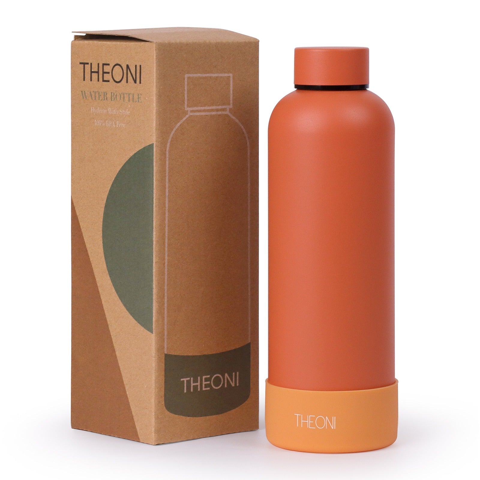 Theoni stainless Steel Double Walled Insulated Thermos Flask / Insulated Water Bottle| 24 Hours Hot & Cold |Leak Proof| Easy to Carry School And Travel Bottle - Zesty Orange & Deep Black (Set of 2) (500ml)