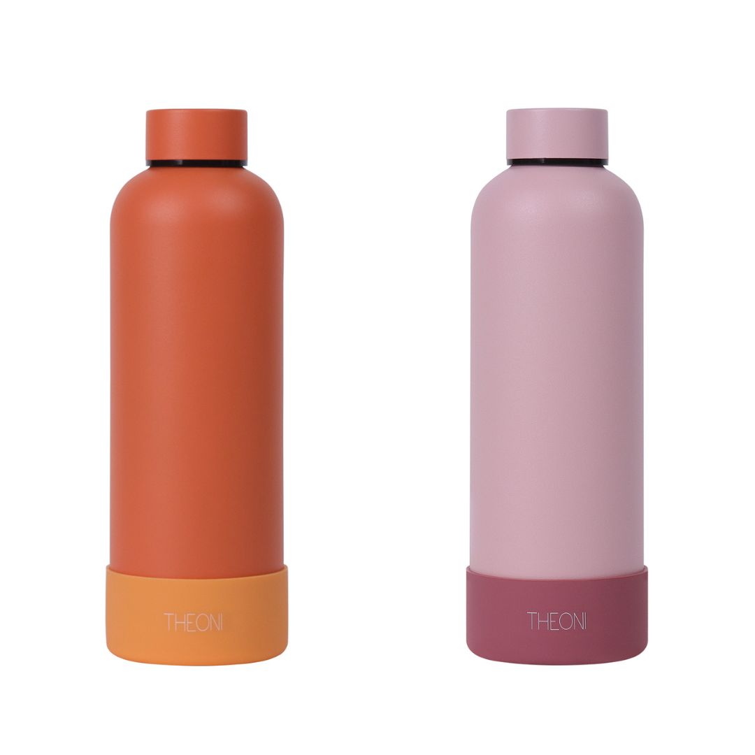 Theoni stainless Steel Double Walled Insulated Thermos Flask / Insulated Water Bottle| 24 Hours Hot & Cold |Leak Proof| Easy to Carry School And Travel Bottle - Pretty Peach & Zesty Orange (Set of 2 ) (500ml)