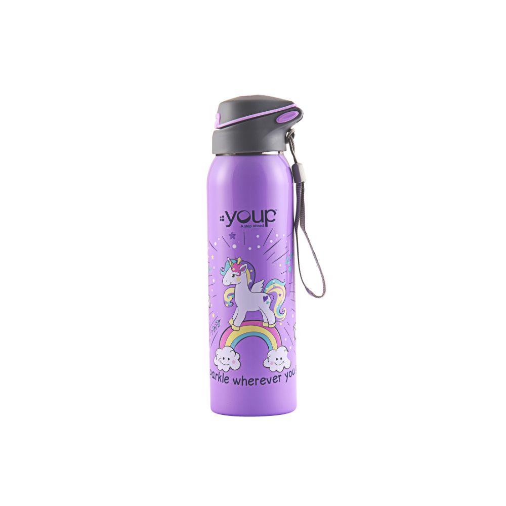 Youp Stainless Steel Insulated Mauve Color Unicorn Kids Sipper Bottle Gypsy - 500 Ml