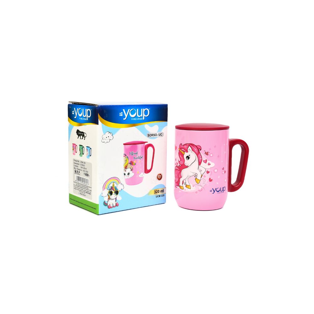 Youp Stainless Steel Pink Color Unicorn Your Unicorn Has Arrived Kids Insulated Mug With Cap Sorso-Ucm - 320 Ml