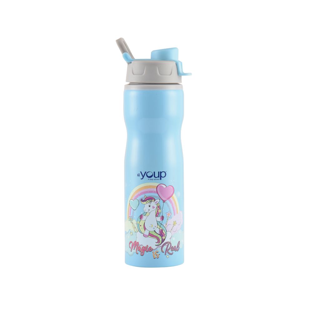 Youp Stainless Steel Blue Color Unicorn Kids Water Bottle Bingo  - 750 Ml