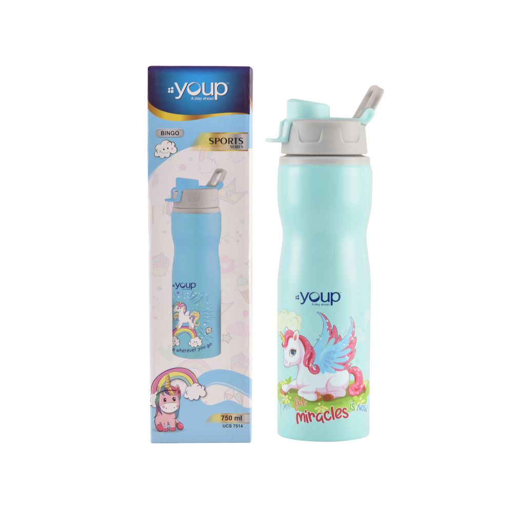 Youp Stainless Steel Green Color Unicorn Kids Water Bottle Bingo - 750 Ml