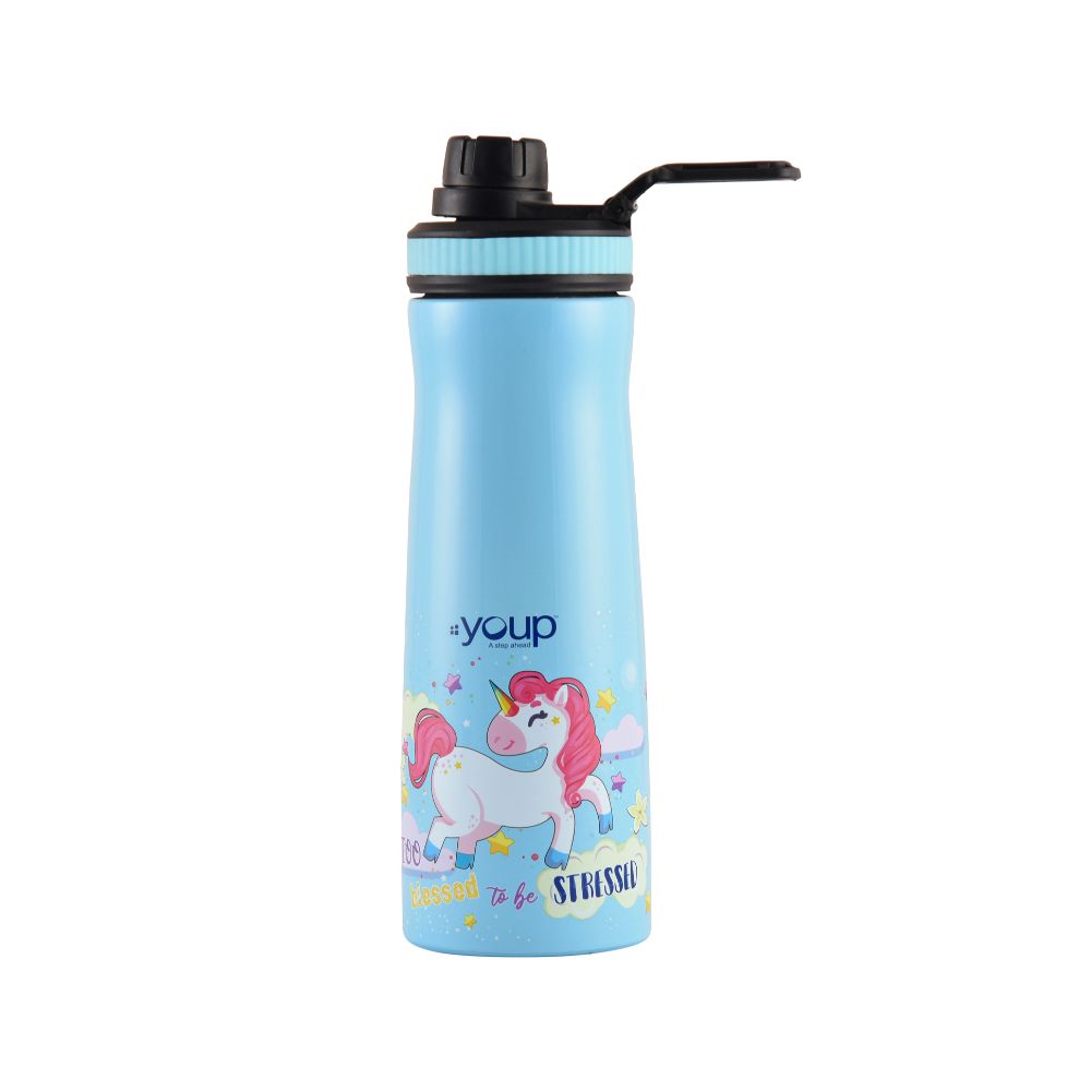 Youp Stainless Steel Blue Color Unicorn Kids Water Bottle Euro - 750 Ml