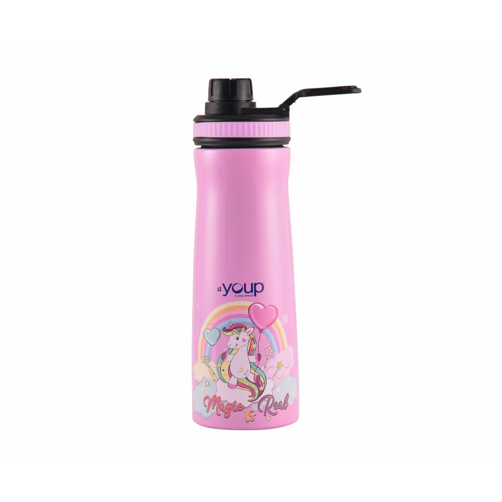 Youp Stainless Steel Pink Color Unicorn Kids Water Bottle Euro - 750 Ml