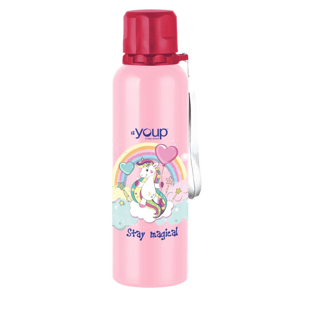 Youp Stainless Steel Pink Color Unicorn Kids Water Bottle Ocean  - 750 Ml