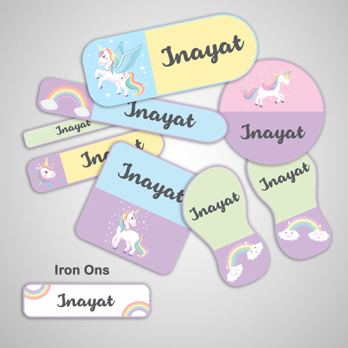 Unicorn Name Labels - Complete / Split / Iron Ons Packs