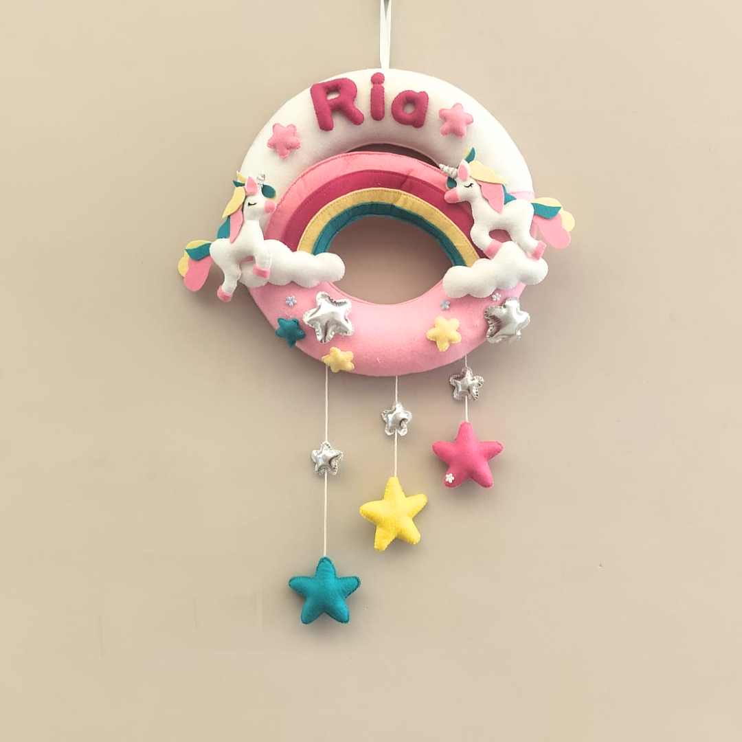 Junior Personalized Unicorn Rainbow Wall Hanging with Stars