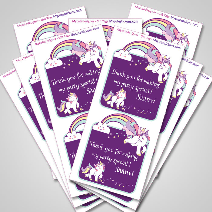 Personalised Gift Sticker - Purple Unicorn - Set of 60