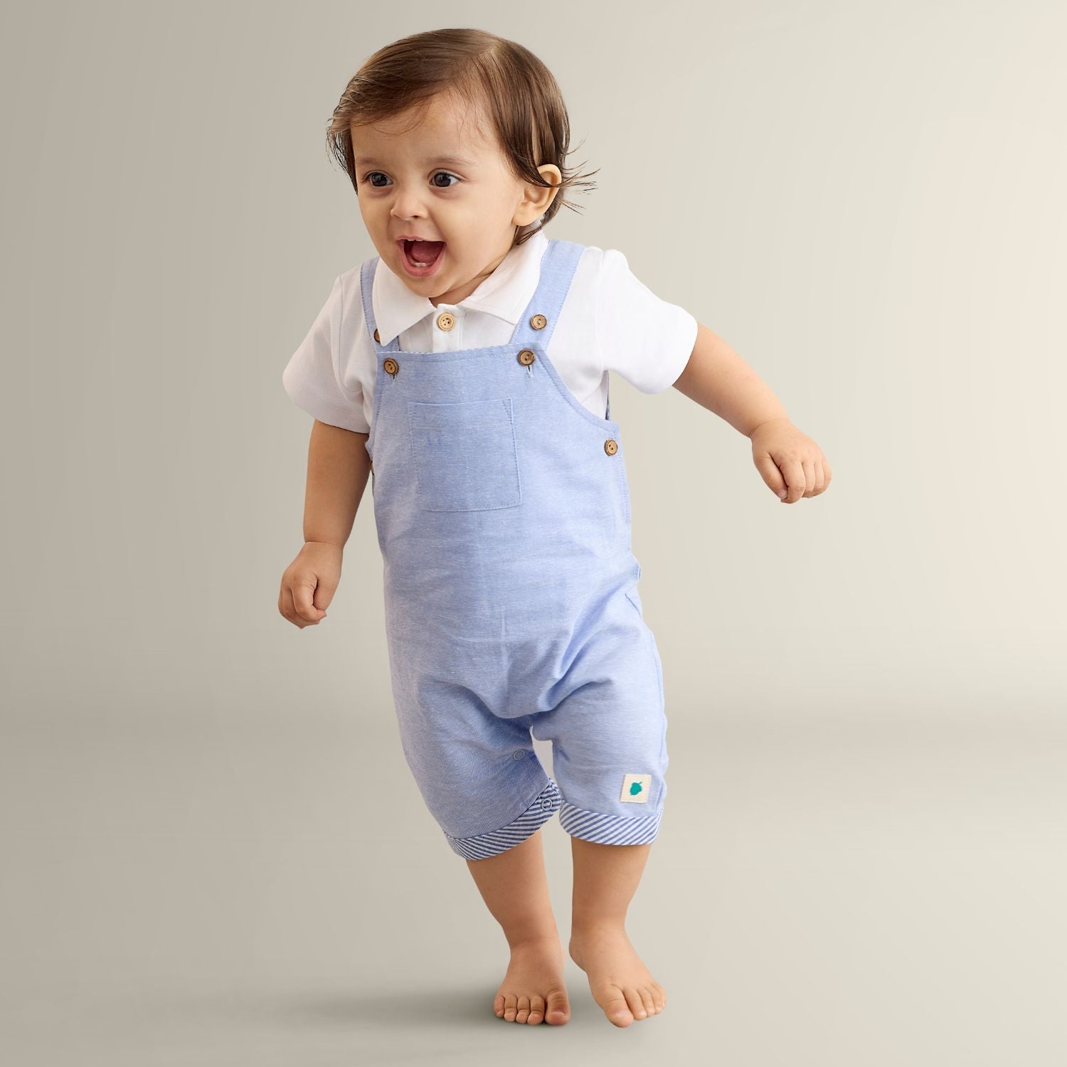 Brooks Chambray Dungaree With Knit Collared Tee - Blue & White