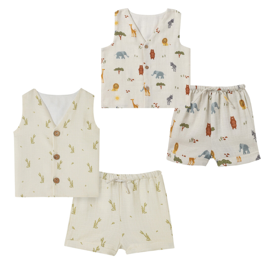 Dulaar Organic Muslin Vest & Shorts Set (Set of 2) - Green Zen + Squad Goals