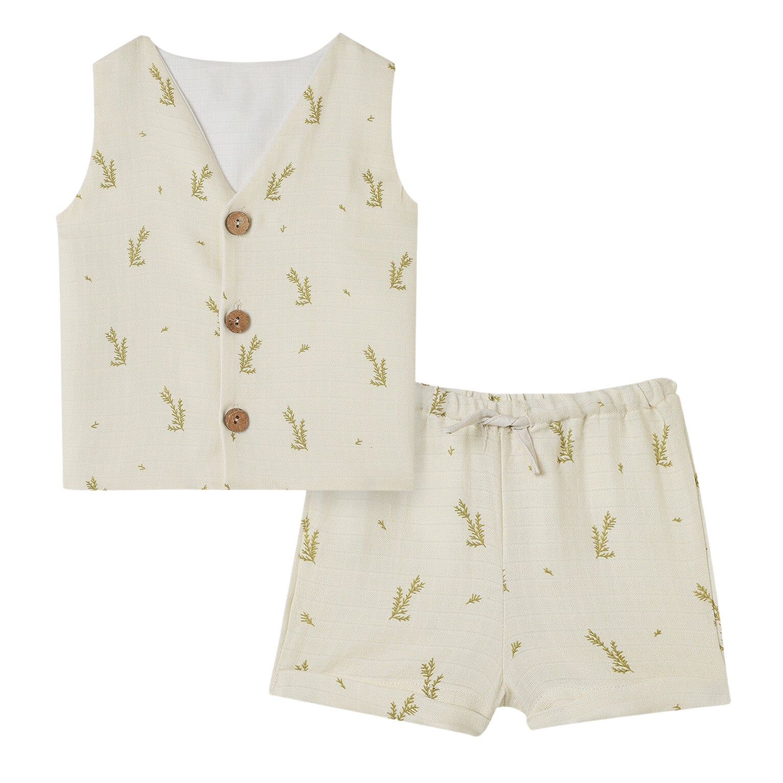 Dulaar Organic Muslin Vest & Shorts Set - Green Zen