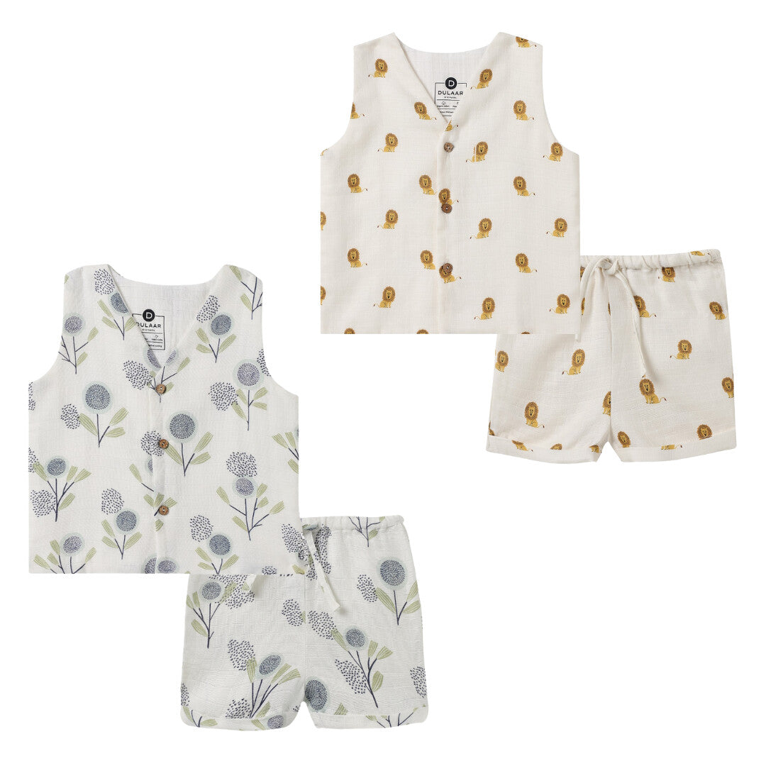 Dulaar Organic Muslin Vest & Shorts Set (Set of 2) - The Sparrow and Flower + Just Lion Around