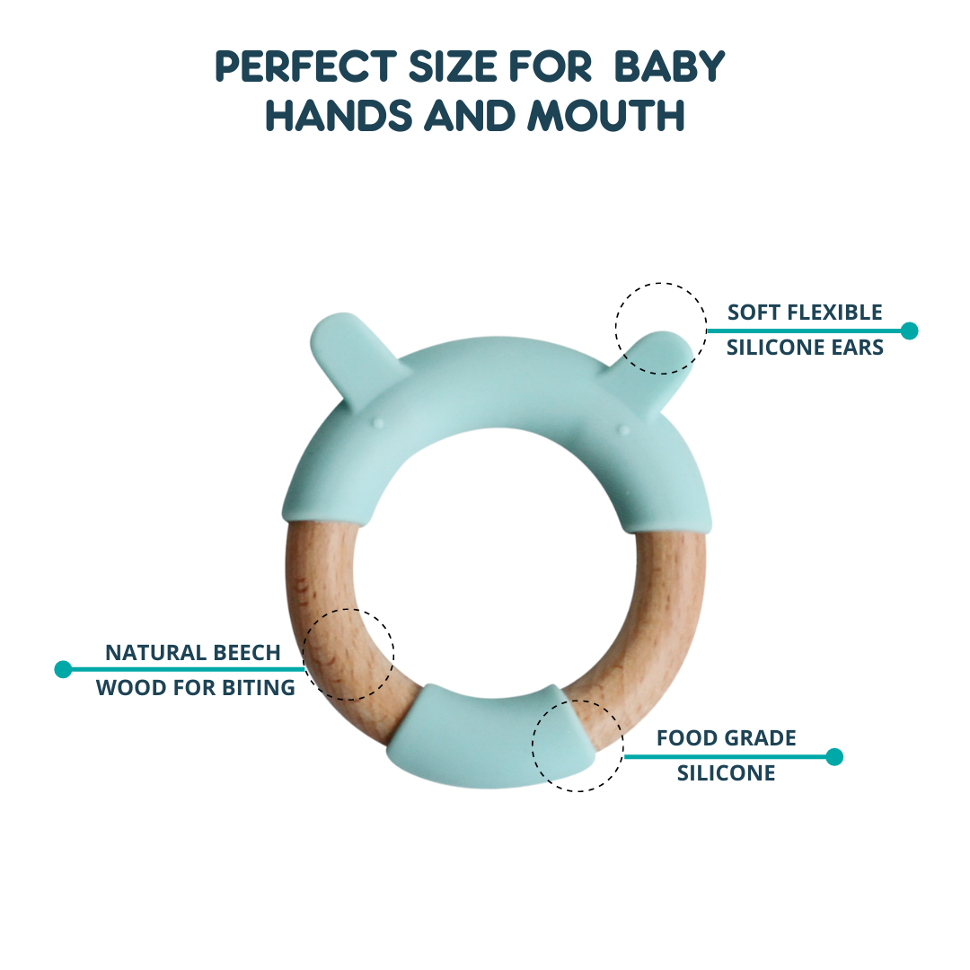 Wood + Silicone Ring Teether Toy - Blue