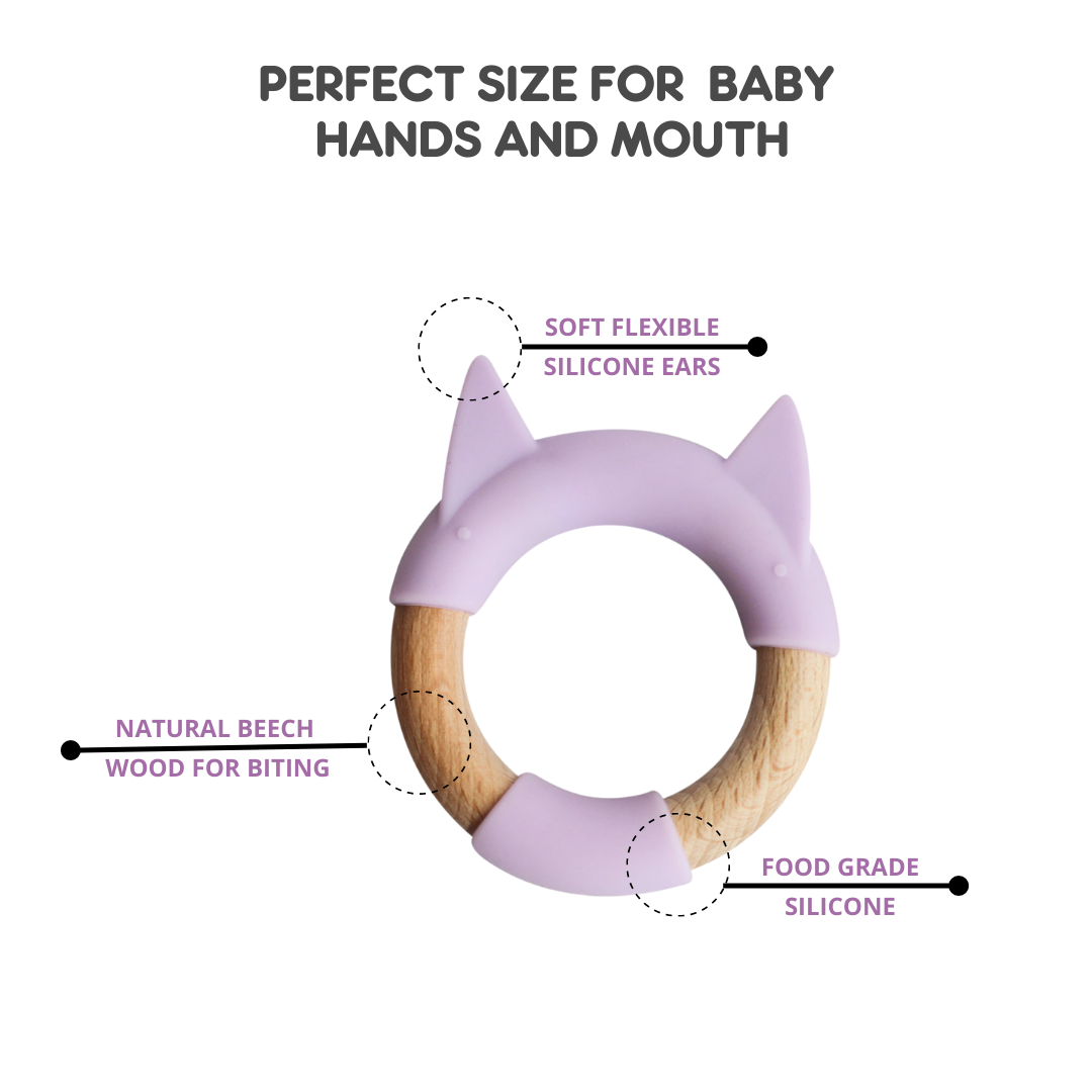 Wood + Silicone Ring Teether Toy - Purple