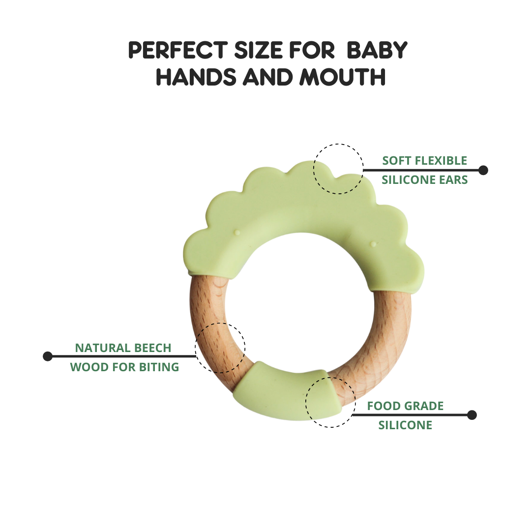Wood + Silicone Teether Ring - Green