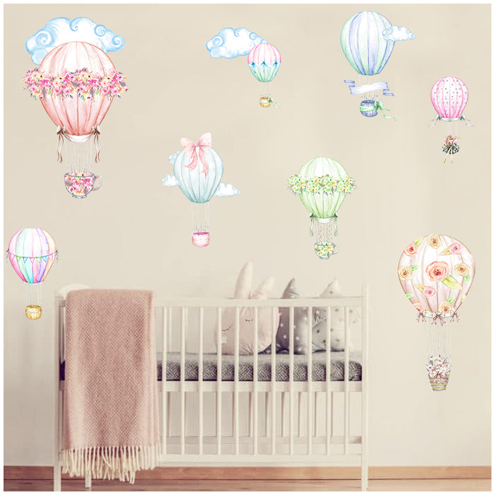 Hot Air Balloon And Flowers Wall Sticker For Kids