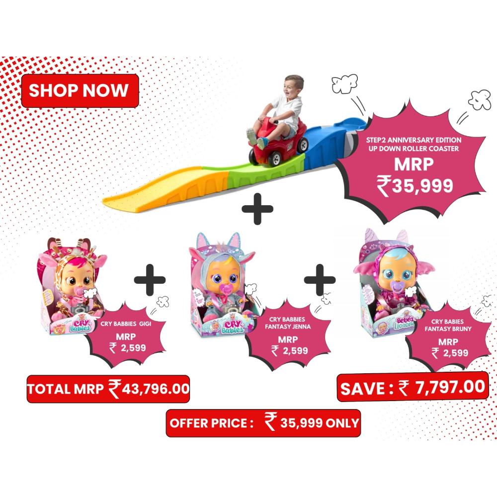 Step2 Anniversary Edition Up & Down Roller Coaster + Free 3 Pcs of IMC Cry Babies Dolls (MRP ₹2,599/- each)