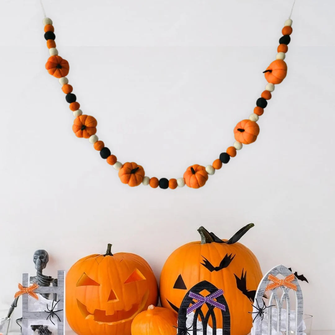 Halloween Bunting Pumpkin Pompom