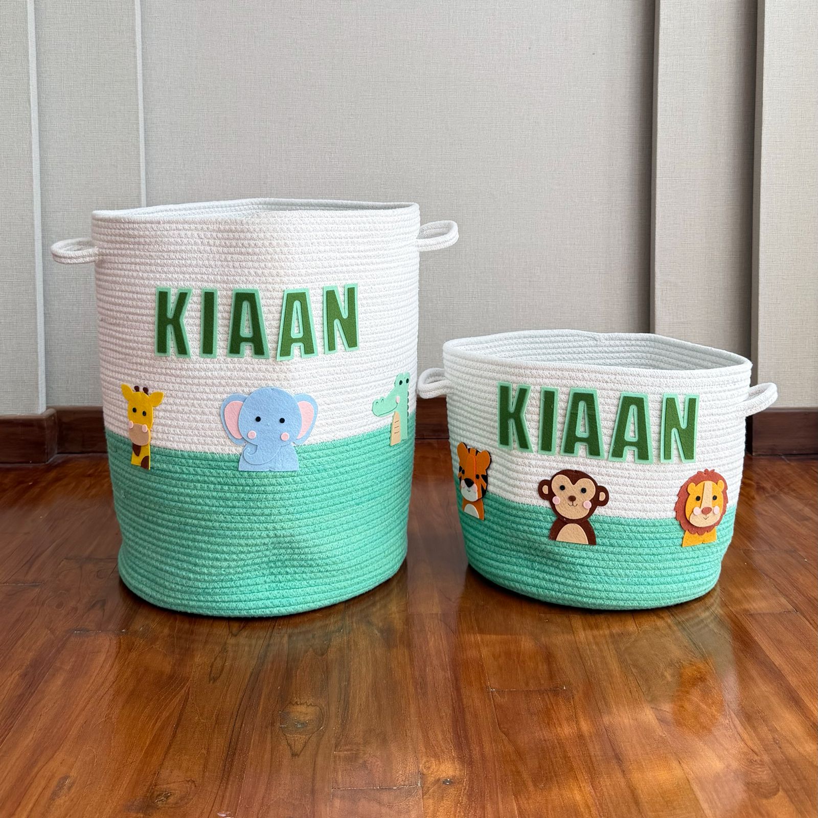 Safari Animals - Rope Personalised Storage Basket - Set of 2