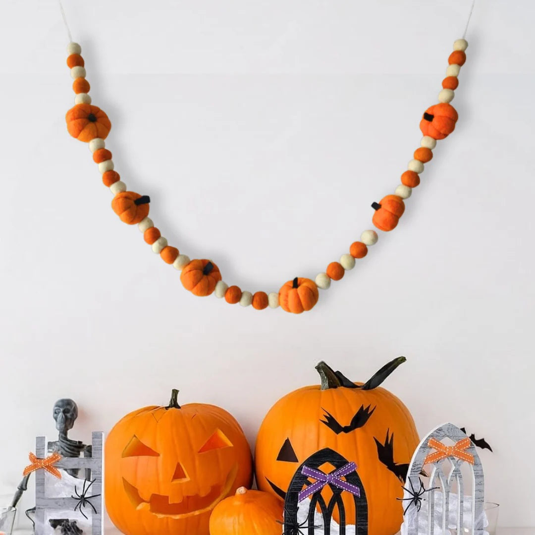 Halloween Bunting Pumpkin Pompom