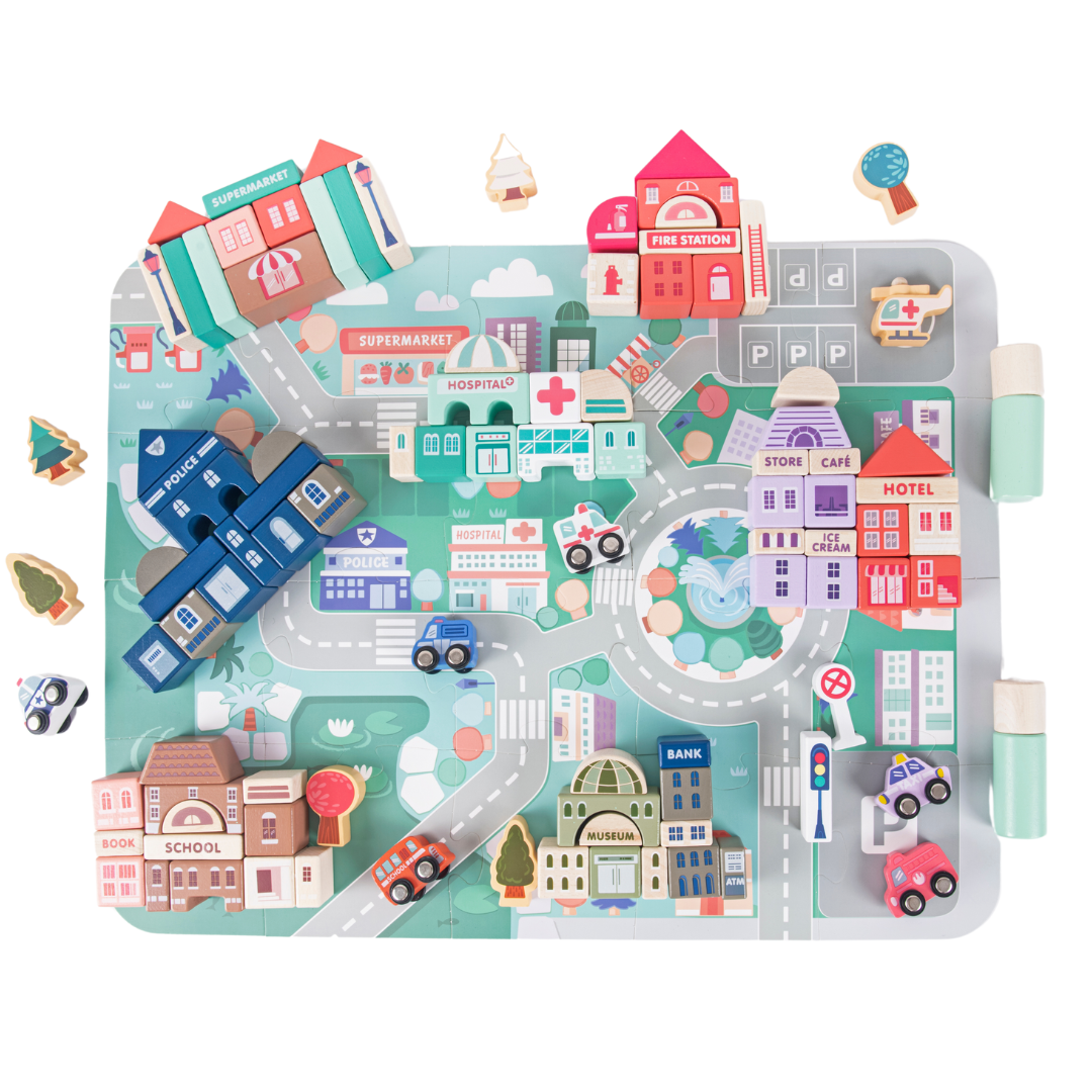 115 Pieces Wooden City Building Blocks | Stacking Educational Toys |Building Toys for Creative Play